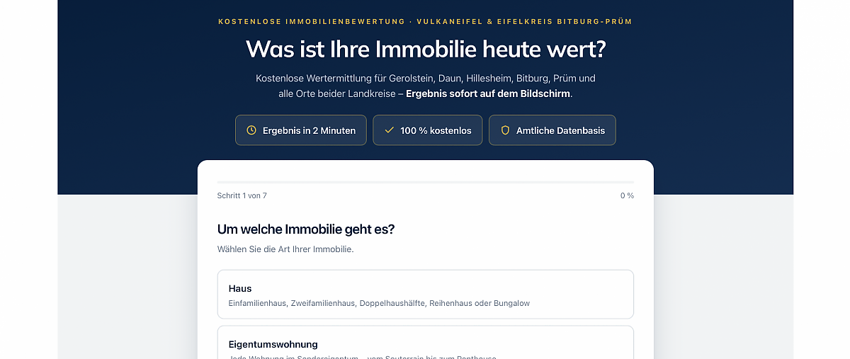 Foto Kostenlose Immobilienbewertung für die Vulkaneifel & Bitburg-Prüm - Ergebnis in 2 MInuten